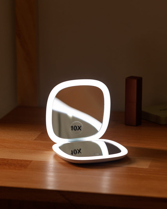 Double-sided rotating LED makeup vanity mirror, white