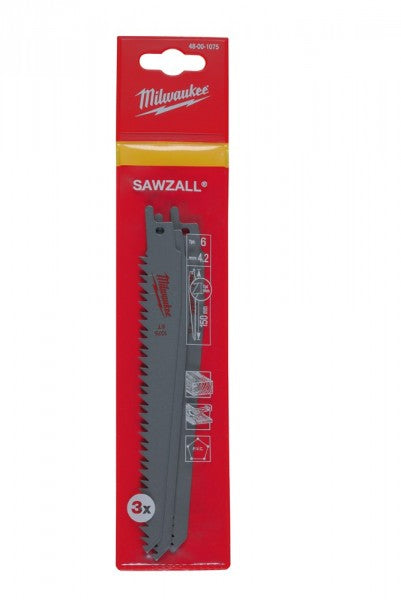 شفرات المنشار الترددي Milwaukee Sawzall مقاس 150 مم 6 TPI - 3 قطع