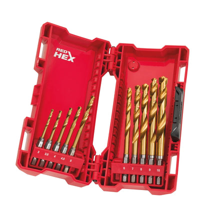 طقم ريش حديد سداسية من Milwaukee SHOCKWAVE™ HSS-G TiN - 10 قطع