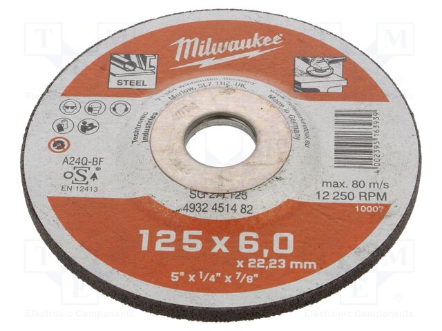 دسك جلخ حديد 5 انش Milwaukee Contractor Series SG 27 / 125 × 6 × 22 مم