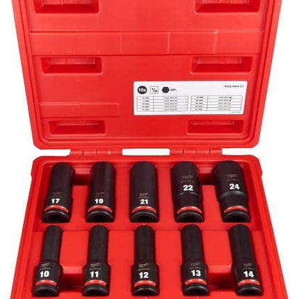 سيت لقم مفتاح ربط Milwaukee ½″ Drive SHOCKWAVE Deep Impact (10 قطع)