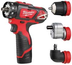 درل شحن 12 فولت متعدد الرؤوس من الزاويه والجوزه مع بطاريتين 2 امبير وشاحن M12BDDXKIT-202C Milwaukee