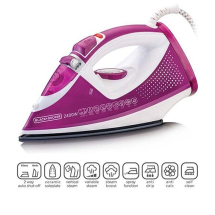مكوى بخار بقاعدة سيراميك مع خاصية الإغلاق التلقائي قوة 2400 واط من Black & Decker