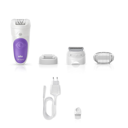 ماكينة إزالة الشعر براون اللاسلكية 4 بـ 1 للاستخدام الجاف والرطب ماركة 5 Braun Silk-Epil