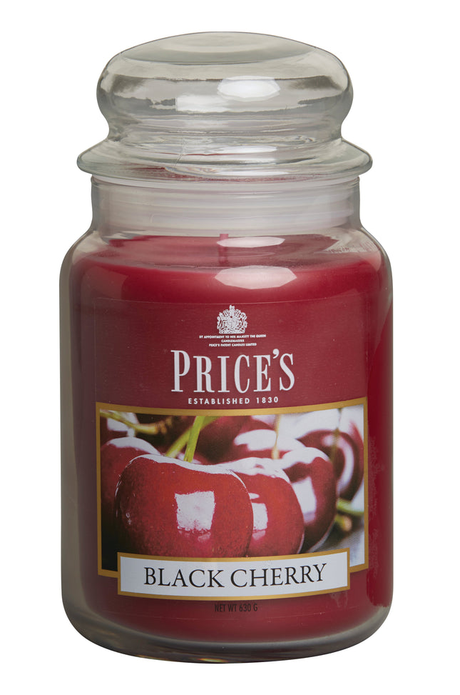 شمعة معطرة كبيرة بمرطبان وغطاء من Price's - الكرز الأسود