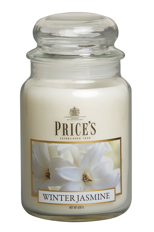 شمعة معطرة كبيرة بمرطبان وغطاء من Price's - الياسمين الشتوي