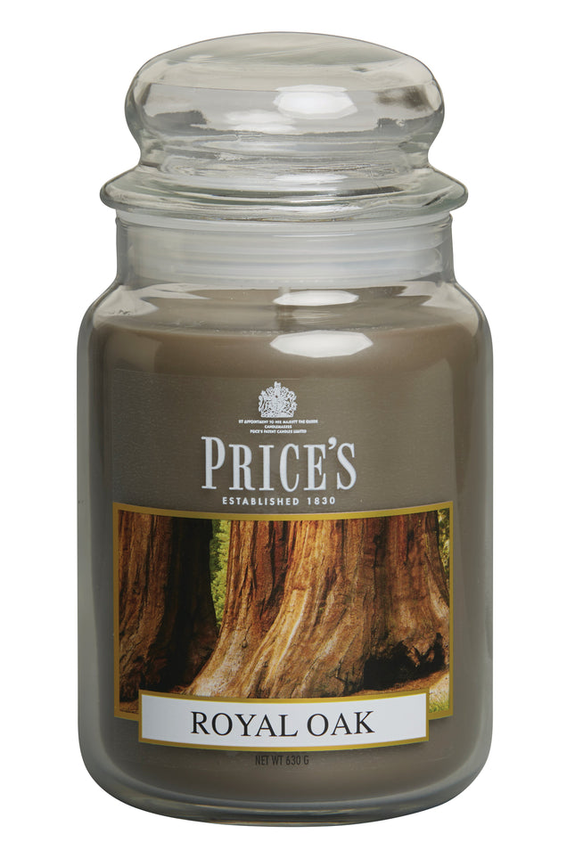 شمعة معطرة كبيرة بمرطبان وغطاء من Price's - البلوط