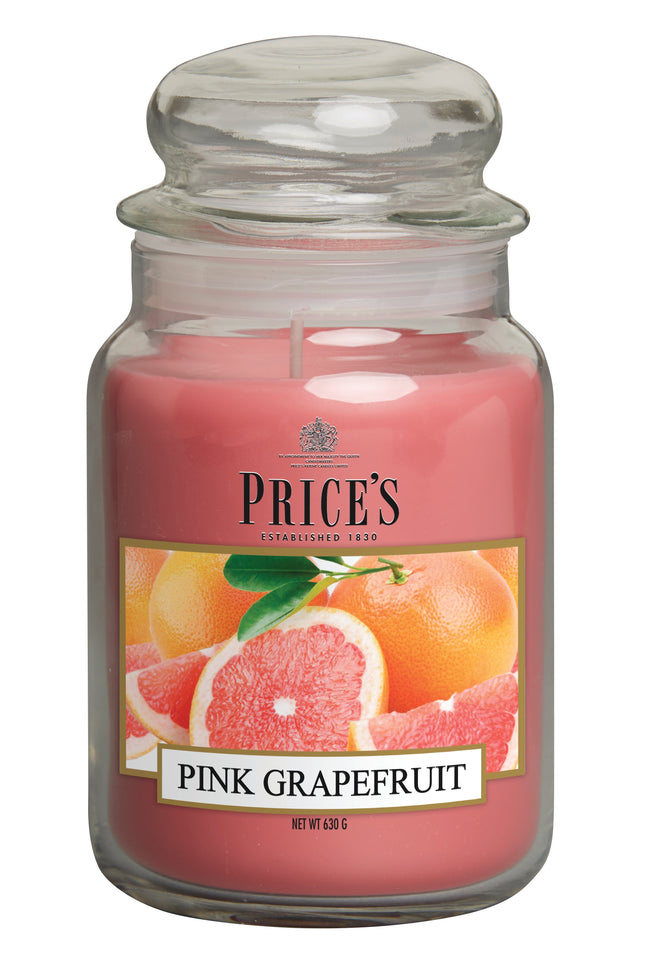 شمعة معطرة كبيرة بمرطبان وغطاء من Price's - الجريبفروت الوردي