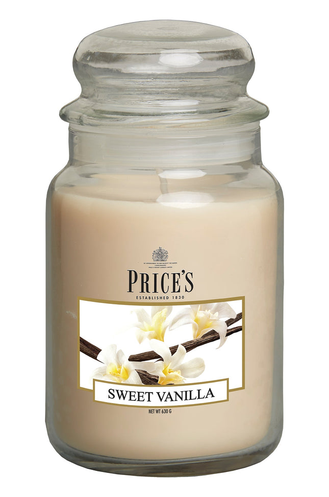 شمعة معطرة كبيرة بمرطبان وغطاء من Price's - الفانيلا