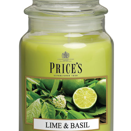 شمعة معطرة كبيرة بمرطبان وغطاء من Price's - الليمون والريحان
