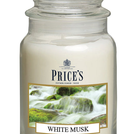 شمعة معطرة كبيرة بمرطبان وغطاء من Price's - المسك الأبيض