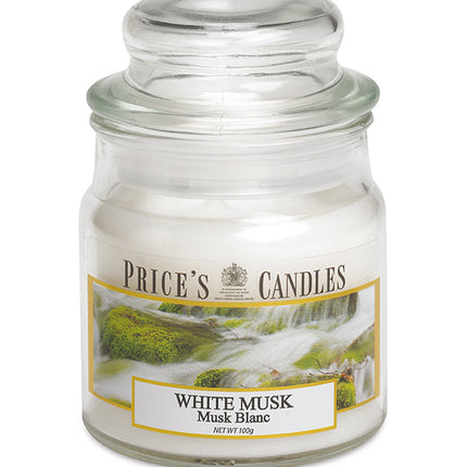 شمعة معطرة متوسطة بمرطبان وغطاء من Price's - المسك الأبيض