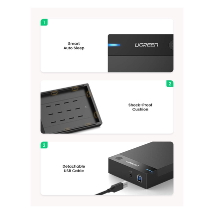 صندوق قرص صلب UGREEN USB 3.0 مقاس 3.5 بوصة، قابس أوروبي | 50422