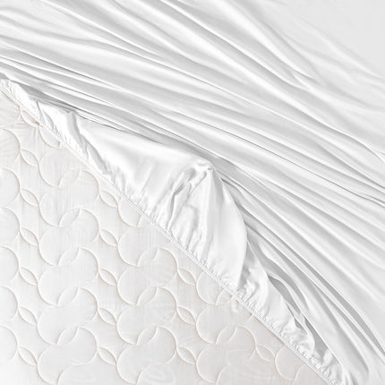 Ciel Satin Fitted Sheet Single Plus White with Elastic
