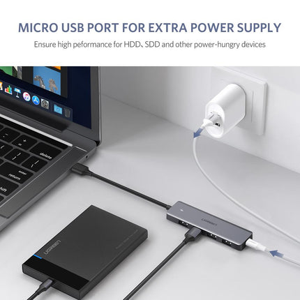 موزع يوجرين USB 3.0، موزع USB 3 نحيف للغاية بأربعة منافذ مع نقل بيانات بسرعة 5 جيجابت في الثانية / 50985