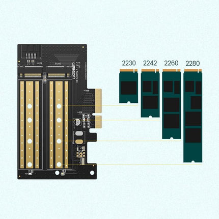 UGREEN M.2 NVMe + M.2 SATA إلى PCI-E 3.0 X 4 – بطاقة PCI express /70504