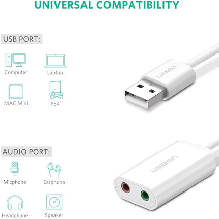 محول صوت سماعة الرأس من USB إلى 3.5 ملم من UGREEN / US205