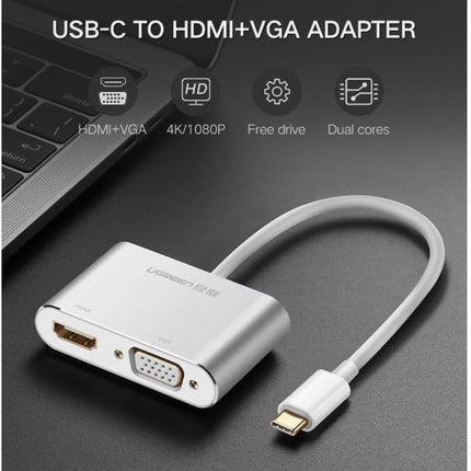 محول يوجرين من تايب سي إلى HDMI + VGA (أبيض) | 30843