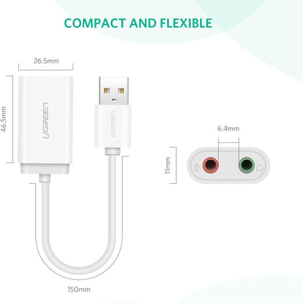 محول صوت سماعة الرأس من USB إلى 3.5 ملم من UGREEN / US205