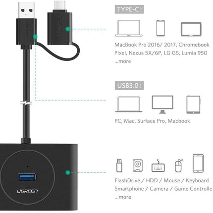 موزع بعدة منافذ من يوجرين |UGREEN USB 3.0 Hub with USB-C Port 1m | 40850