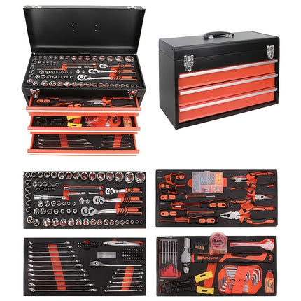 صندوق عدة محمول ثلاثي الأدراج مع 408 ملحقات