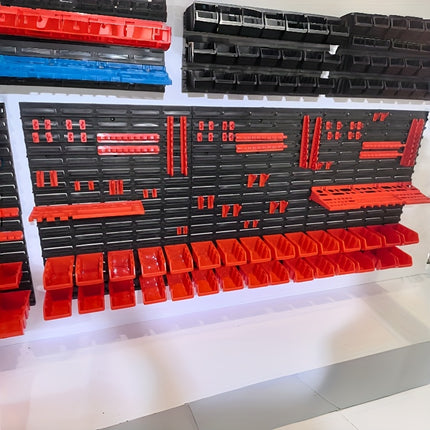 رف تخزين عملي مع لوحة تثبيت – منظّم أدوات ذكي (96 قطعة)