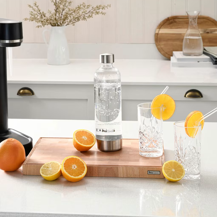 زجاجة مياه غازية Ultra Soda سعة 1 لتر بغطاء من الفولاذ المقاوم للصدأ - متوافقة مع ماكينة Ultra Soda