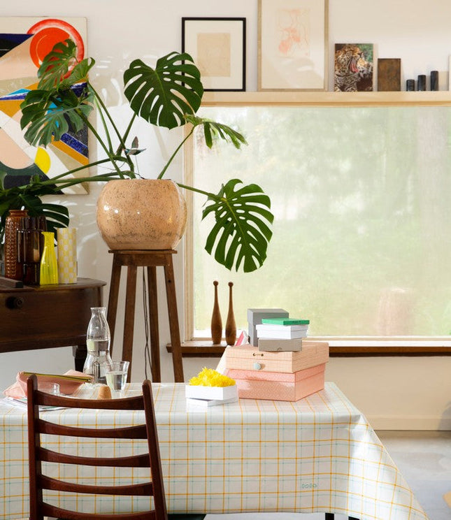 مفرش طاولة عرض 140 سم من Finesse Lola Check - أخضر وبرتقالي