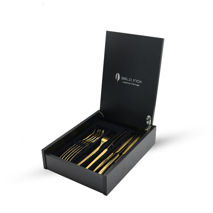 طقم أدوات مائدة 12 قطعة مطلي بالذهب من Belo Inox Platinium - ذهبي
