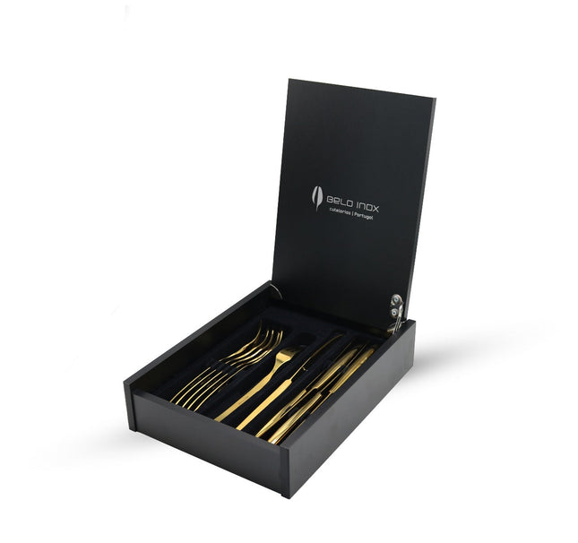 طقم أدوات مائدة 12 قطعة مطلي بالذهب من Belo Inox Platinium - ذهبي