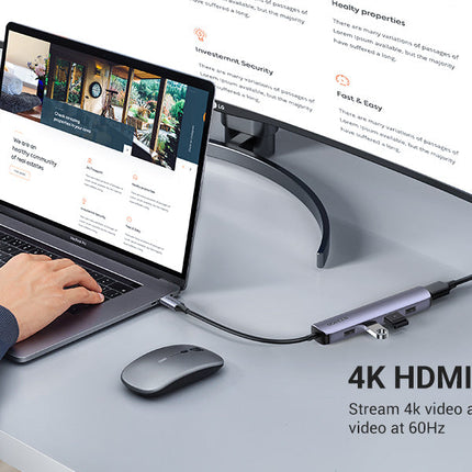 محول USB-C إلى 4 منافذ USB 3.0 بسرعة تصل إلى 5 جيجابت في الثانية + HDMI + بي دي بورت / 20197