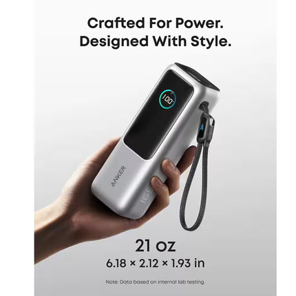 باوربانك Anker 25000mAh بقوة 165W – شاحن لابتوب سريع مع كابلات USB-C مدمجة