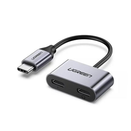محول UGREEN ثنائي في واحد: منفذ صوت من النوع C إلى منفذ صوت من النوع C + شحن USB-C بتقنية PD | CM232 60165
