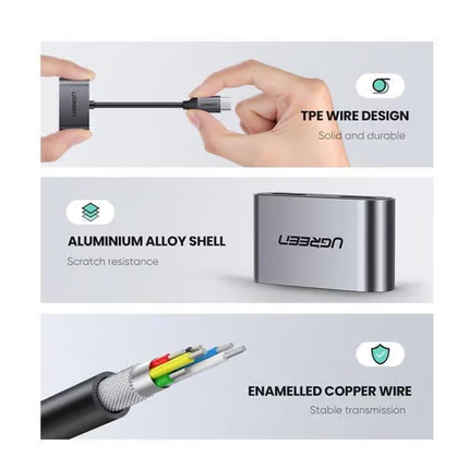 محول UGREEN ثنائي في واحد: منفذ صوت من النوع C إلى منفذ صوت من النوع C + شحن USB-C بتقنية PD | CM232 60165