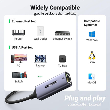 محول إيثرنت USB إلى RJ45 من يوجرين مع علبة من الألومنيوم (رمادي فضائي) /50922