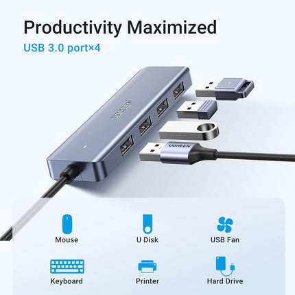موزع يوجرين تايب سي إلى 4 منافذ USB 3.0 بسرعة تصل إلى 5 جيجابت في الثانية مع مصدر طاقة |70336