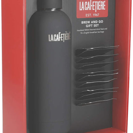 LA CAFETIèRE TEA GIFT SET WITH 10 ENGLISH BREAKFAST TEA BAGS IN GIFT BOX, STAINLESS STEEL, 500 ML CAPACITY