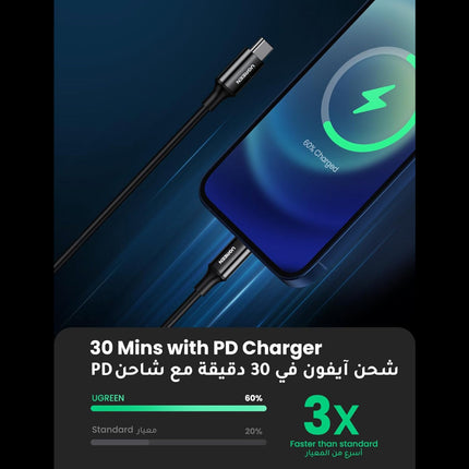 كيبل شحن لايتنينج إلى تايب سي 2.0 من يوجرين (أسود) | US171