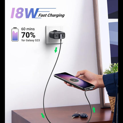 كابل بيانات UGREEN بزاوية من USB-C ذكر إلى USB 2.0 A ذكر بزاوية 3 أمبير (زاوية 90 درجة) / US176