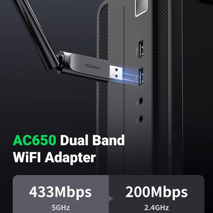 محول واي فاي USB AC650 من يوجرين لأجهزة الكمبيوتر المكتبية بهوائي 6 ديسيبل / 90339