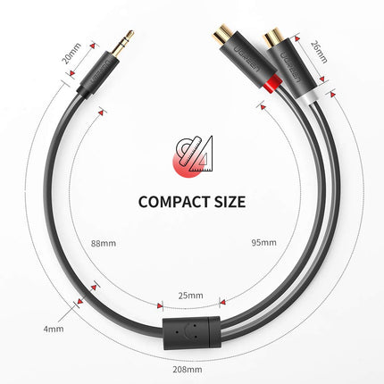 كابل UGREEN 3.5 مم ذكر إلى 2 RCA أنثى (25 سم) / 10547