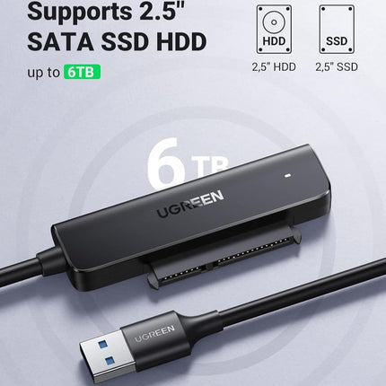 محول كابل لمحركات الأقراص الصلبة مقاس 2.5 بوصة من يوجرين |UGREEN USB 3.0 SATA Cable Adapter for SSD and Hard Drives 2.5 Inch External Hard Drive | 70609
