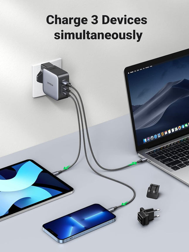 شاحن للسفر يدعم الشحن السريع بقوة 65 واط 3 منافذ  / 90409