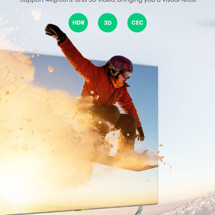 محول HDMI 2.0 2 في 1 من UGREEN بدقة 4K بمعدل 60 هرتز يدعم سرعة عالية تبلغ 18 جيجابت في الثانية، وثلاثي الأبعاد، وHDR، وHDCP 2.2 / 80126