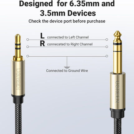 كابل صوت UGREEN TRS Mini Jack 3.5 مم / Jack 6.35 مم - رمادي / AV127