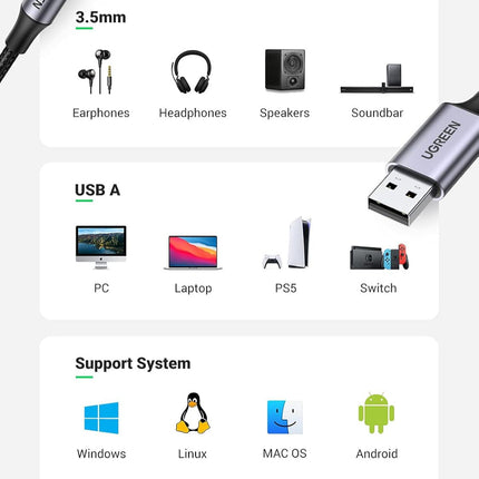 محول بطاقة الصوت USB A إلى مقبس صوت 3.5 مم من UGREEN /30757