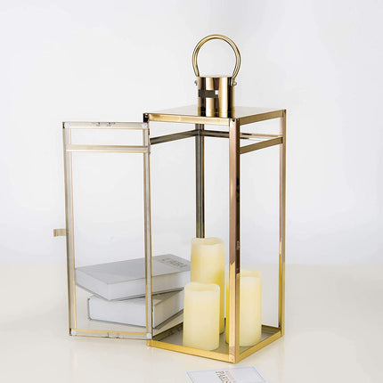STAINLESS STEEL LANTERN, GOLD