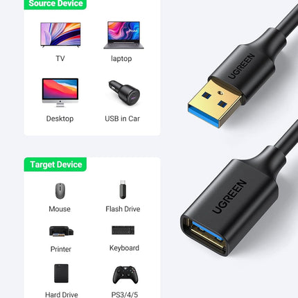 كابل تمديد محول USB-A (ذكر) - USB-A (أنثى) من Ugreen USB 3.0 5Gb/s / US129