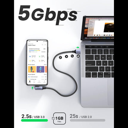 كابل UGREEN بزاوية قائمة USB-C 3.0، شاحن من النوع C بسرعة 5 جيجابت في الثانية | طول 1 متر | US385 - 20299