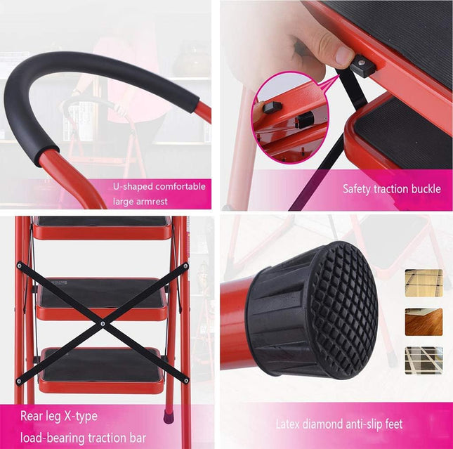 سلم احمر درجة عريضة عدة درجات